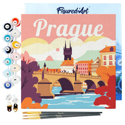 Mini Malen nach Zahlen 8x8 gerahmt - Reiseposter Prag