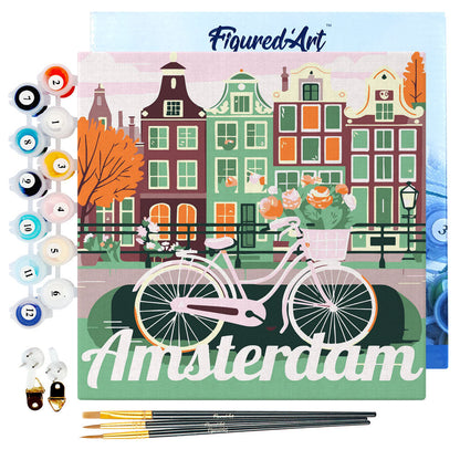 Mini Malen nach Zahlen 8x8 gerahmt - Reiseposter Amsterdam