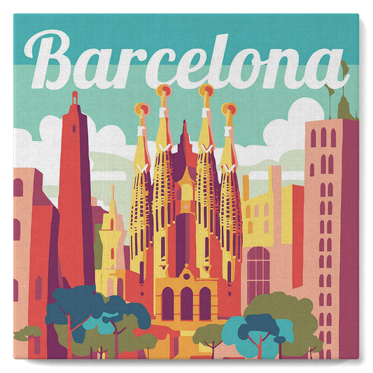 Mini Malen nach Zahlen 8x8 gerahmt - Reiseposter Barcelona