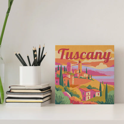 Mini Malen nach Zahlen 8x8 gerahmt - Reiseposter Toskana Frühling