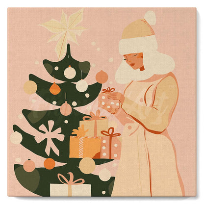 Mini Paint by numbers 8x8 framed - Woman with Christmas Tree