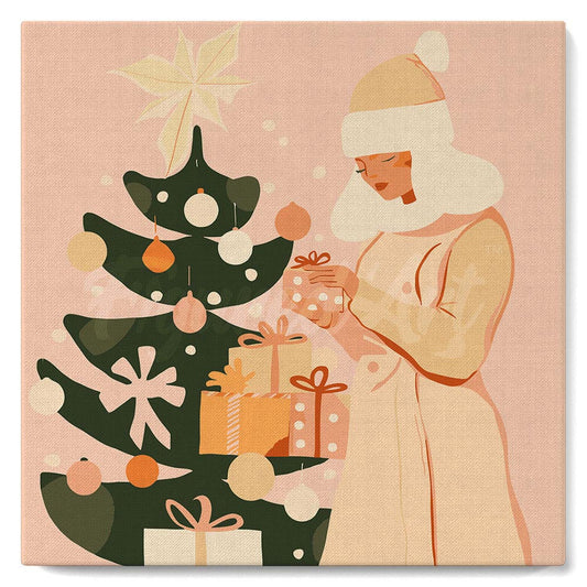 Mini Paint by numbers 8x8 framed - Woman with Christmas Tree