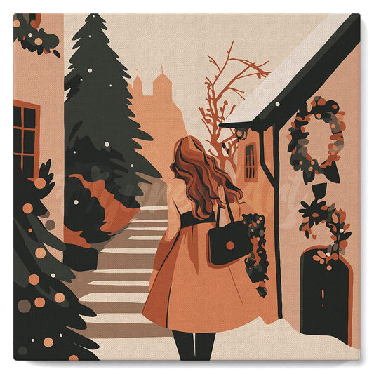 Mini Paint by numbers 8x8 framed - Girl in Festive Village